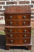 Small reproduction bow fronted chest on chest Ht 73cm W 47cm D 34cm