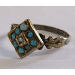 9ct gold turquoise and central pearl ring total weight 1.3g size M