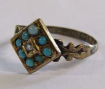 9ct gold turquoise and central pearl ring total weight 1.3g size M