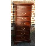 Tall bow fronted seven drawer chest in mahogany Ht 121cm W 51cm
