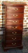 Tall bow fronted seven drawer chest in mahogany Ht 121cm W 51cm