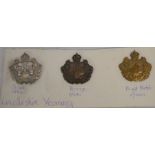 Three Lincolnshire Yeomanry officers cap badges, white metal, bronze & bright metal