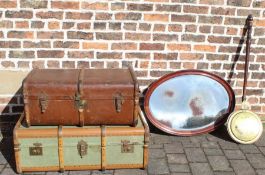 "The Bag Stores Leicester & Northampton" vintage trunk with internal tray & 1 other trunk, oval wall
