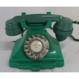 Green GPO No. 164 telephone (a few chips) alphanumerical dial, cheese tray, braided handset cord,