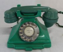 Green GPO No. 164 telephone (a few chips) alphanumerical dial, cheese tray, braided handset cord,