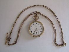 Limit swiss made 10k gold plated pocket watch circa 1920's in a Dennison case with 24" tested 9ct