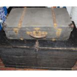 Joiners chest & selection of woodworking tools etc in old suitcase