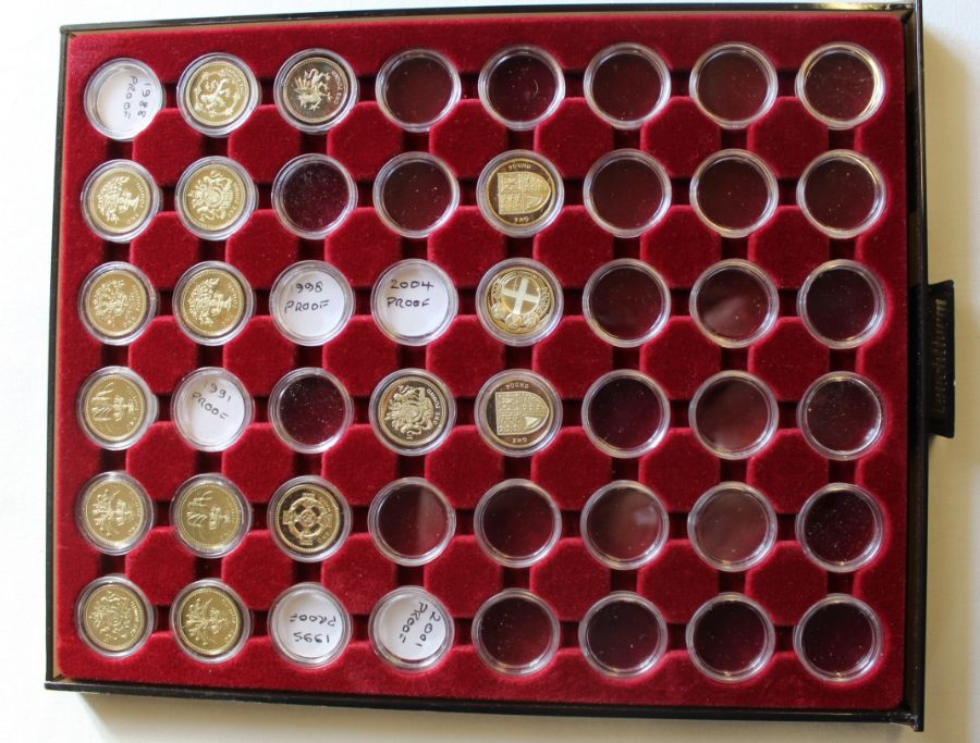 16 proof £1 coins in collectors tray