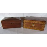 Victorian Tunbridge type inlaid sewing box with mother of pearl detail (inner lid has come loose),