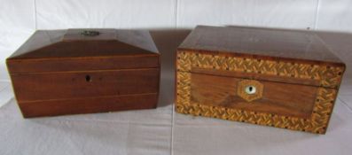 Victorian Tunbridge type inlaid sewing box with mother of pearl detail (inner lid has come loose),