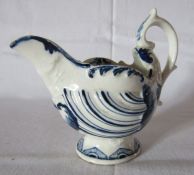 Derby porcelain blue & white moulded shell shape miniature cream jug