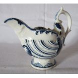 Derby porcelain blue & white moulded shell shape miniature cream jug