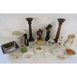 Collection of ornamental items to include wooden candle holders, Chinese style inlaid vase, Sevres