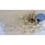 Collection of glassware to include crystal grapefruit dishes and ornaments to include Aynsley, Royal