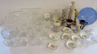 Collection of glassware to include crystal grapefruit dishes and ornaments to include Aynsley, Royal