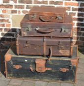 Large vintage trunk & 3 suitcases