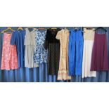 Collection of original vintage clothing some 12/14 others unsized and a vintage table cloth