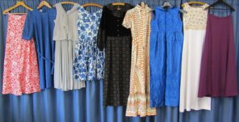 Collection of original vintage clothing some 12/14 others unsized and a vintage table cloth