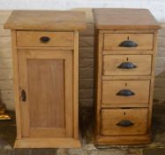 Narrow pine chest of drawers & a pine pot cupboard