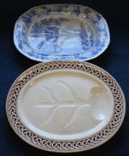 Large 19th century transfer printed blue and white meat dish with drainer "Etruscan & Greek Vases"