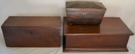 2 Victorian wooden boxes (largest L 50cm D 27cm) & a tea caddy for restoration
