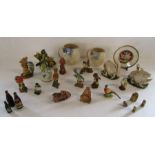 A mixed selection of collectables to include stone Chinese carved figures, blue tit ornaments, a