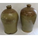 2 Lincolnshire 2 gallon stoneware flagons- Hildyard Brigg with loop handle & R Fretwell Gainsboro (
