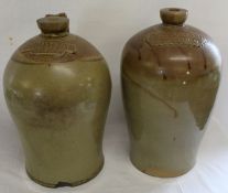 2 Lincolnshire 2 gallon stoneware flagons- Hildyard Brigg with loop handle & R Fretwell Gainsboro (