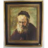 Oil on canvas depicting "Portrait of the Father" after Rembrandt signed Huber 1979 54cm x 64cm & two