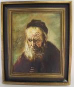 Oil on canvas depicting "Portrait of the Father" after Rembrandt signed Huber 1979 54cm x 64cm & two