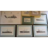 4 framed prints of Hong Kong Police Force launches, framed limited edition print of RAF Westlands