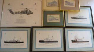 4 framed prints of Hong Kong Police Force launches, framed limited edition print of RAF Westlands