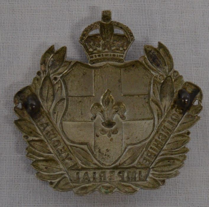 Lincolnshire Imperial Yeomanry cap badge & a Lincolnshire Regiment WWI plastic cap badge - Image 2 of 2