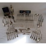 Collection of cutlery to include Oneida community plate,  white metal serviette rings, carving