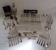Collection of cutlery to include Oneida community plate,  white metal serviette rings, carving