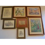 3 Colin Carr framed prints, small 17th/18th century map of Lincolnshire & 3 prints of Lincoln
