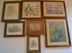 3 Colin Carr framed prints, small 17th/18th century map of Lincolnshire & 3 prints of Lincoln