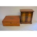 Smoker's compendium cabinet with Art Nouveau panels Ht 38cm & a Victorian wooden 2 handle box