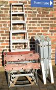 Two aluminum ladders, 2 Black & Decker Work Mate benches