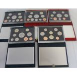 5 Royal Mint UK Proof coin collections with certificates 1986, 1995, 1996, 1997