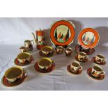 Clarice Cliff Fantasque - orange trees and house pattern - part coffee and tea set, to include a