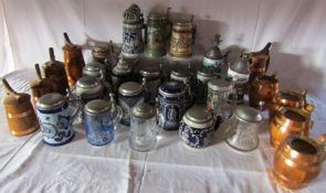 A collection of beer steins to include Gerzit