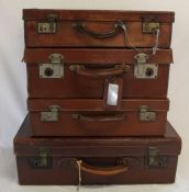 4 vintage leather suitcases - some with keys