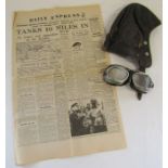World War 2 leather helmet and goggles - belonged to Pilot Officer Jack Hickling - Lancaster