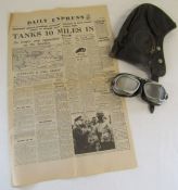 World War 2 leather helmet and goggles - belonged to Pilot Officer Jack Hickling - Lancaster