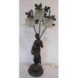 A 3 branch table lamp with a Grecian lady approx. 85cm high and the lady approx. 50cm