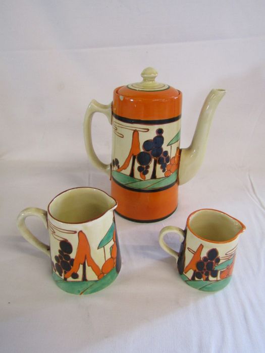 Clarice Cliff Fantasque - orange trees and house pattern - part coffee and tea set, to include a - Image 18 of 38