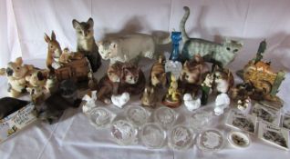 Collection of animal ornaments - mainly cats but otters, pigs and rabbits also 8 Danbury Mint
