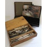 3 vintage artists paint boxes including Winsor & Newton, one in a mahogany case
