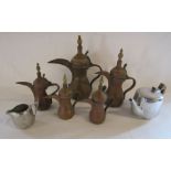 Collection of Arab Bedouin coffee pots (dallah) & Picquot Ware teapot & milk jug